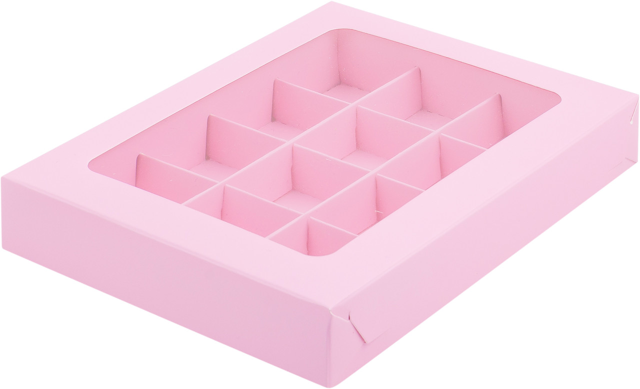 Коробка для 12 конфет с вклеенным окошком Розовая, 190х150х h30 мм - фото 1 - id-p120110389