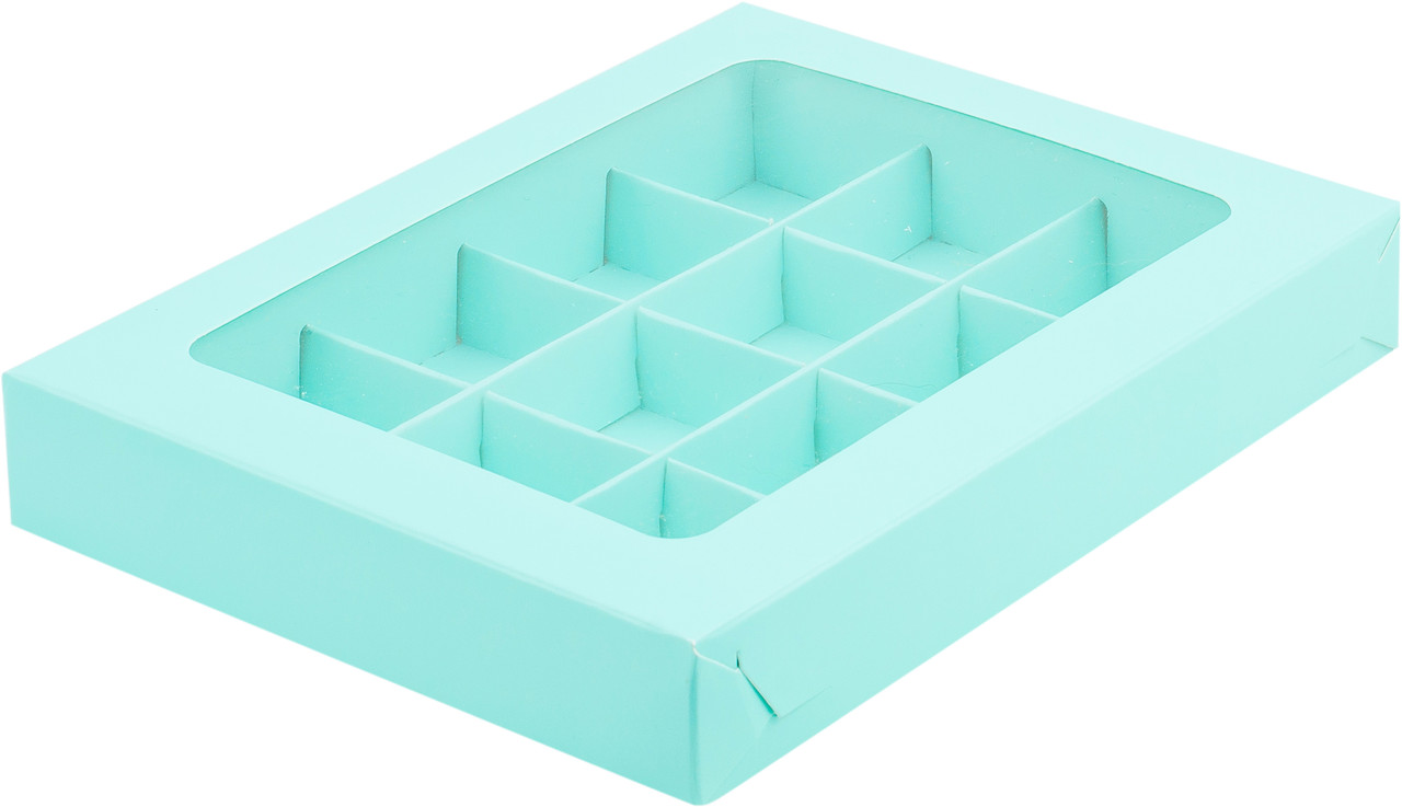 Коробка для 12 конфет с вклеенным окошком Тиффани, 190х150х h30 мм - фото 1 - id-p120110689