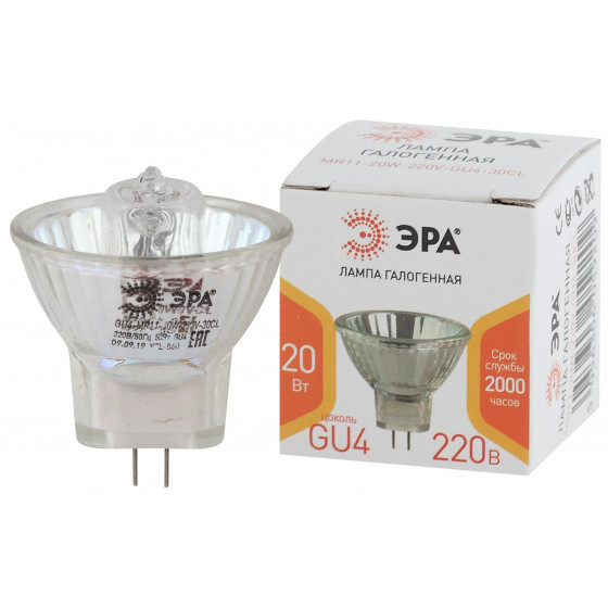 Лампочка галогенная ЭРА GU4-MR11-20W-220V-30CL GU4 20Вт софит