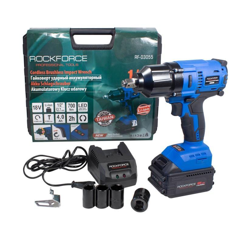 Гайковерт ударный аккумуляторный Rock FORCE RF-03055 (1/2', 18V 4.0AH LI-ION, 700Нм)