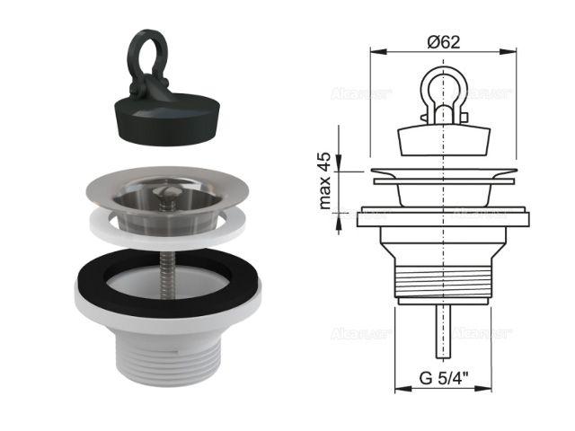 Водослив для умывальника 5/4, с нержавеющей решеткой, Alcaplast