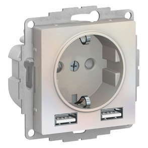 ATN000430 Atlasdesign розетка 16А c 2 USB A+A, 5В/2,4А, 2х5В/1,2А, механизм, жемчуг, фото 2