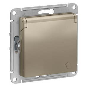 ATN000546 Atlasdesign розетка с заземл. со шторками с крышкой, 16А, IP20, механизм, шампань, фото 2