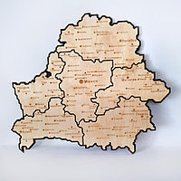 Деревянная карта Беларуси (области) №1 (размер 63*55 см)