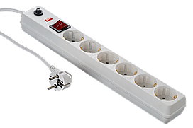 Удлинитель-сетевой фильтр с выключателем и защитой от перегрузки, 6 розеток, кабель ПВС 3*1,5мм2, 3м