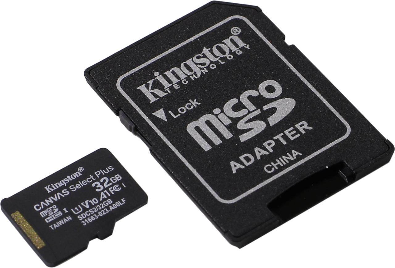 Kingston SDCS2/32GB microSDHC Memory Card 32Gb A1 V10 UHS-I U1 + microSD--SD Adapter