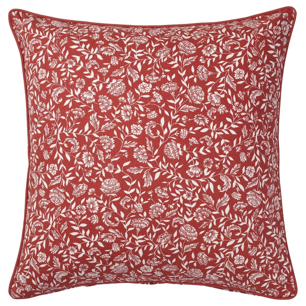 IKEA/  ЭВАЛУИЗА Чехол на подушку, красный/белый с цветочным орнаментом 50x50 см