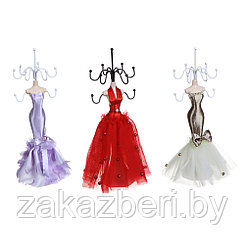 Подставка для ювелирных украшений в виде платья, 22см, металл, полиэстер, полистоун, 3 цвета