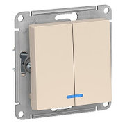 ATN000253 Atlasdesign 2-клавишный выключатель с подсветкой, сх.5а, 10АХ, механизм, бежевый