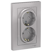 ATN000326 Atlasdesign розетка двойная с заземлением со шторками, 16А, в сборе, алюминий