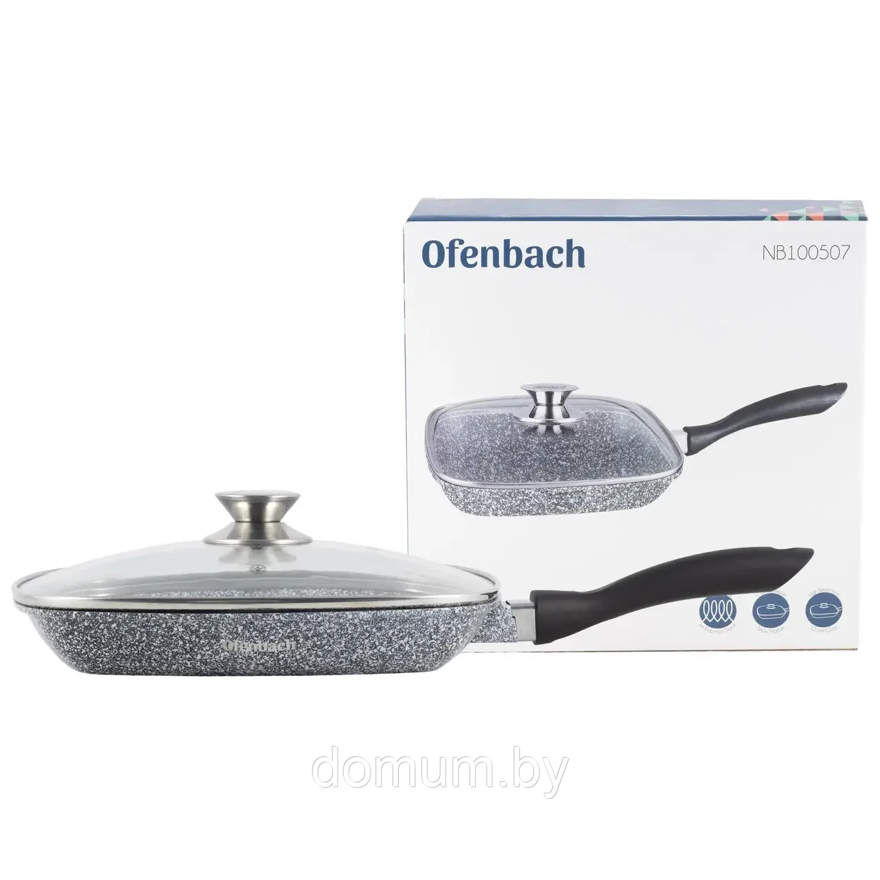 Сковорода-гриль Ofenbach 28см с крышкой с антипригарным покрытием KM-100507 - фото 8 - id-p178317720