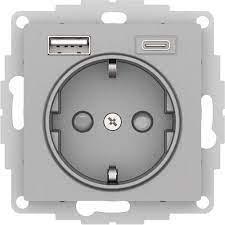 ATN000332 Atlasdesign розетка 16А c 2 USB A+C, 5В/2,4А/3,0А, 2х5В/1,5А, механизм, алюминий, фото 2