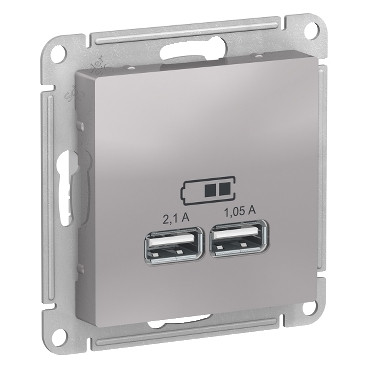 ATN000333 Atlasdesign USB розетка, 5В, 1 порт x 2,1 А, 2 порта х 1,05 А,механизм, алюминий