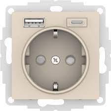 ATN000232 Atlasdesign розетка 16А c 2 USB A+C, 5В/2,4А/3,0А, 2х5В/1,5А, механизм, бежевый, фото 2