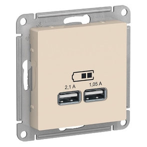 ATN000233 Atlasdesign USB розетка, 5В, 1 порт x 2,1 А, 2 порта х 1,05 А, механизм, бежевый, фото 2