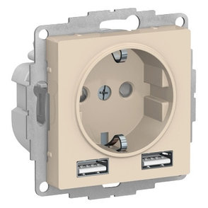 ATN000230 Atlasdesign розетка 16А c 2 USB A+A, 5В/2,4А, 2х5В/1,2А, механизм, бежевый, фото 2