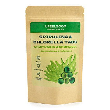 Хлорелла и Спирулина смесь водорослей 50/50 прессованные в таблетках, 100 гр - фото 1 - id-p175403028