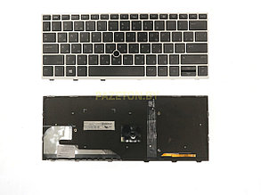 Клавиатура для ноутбука HP EliteBook 830 G5 черная с подсветкой серая рамка с трекпоинтом