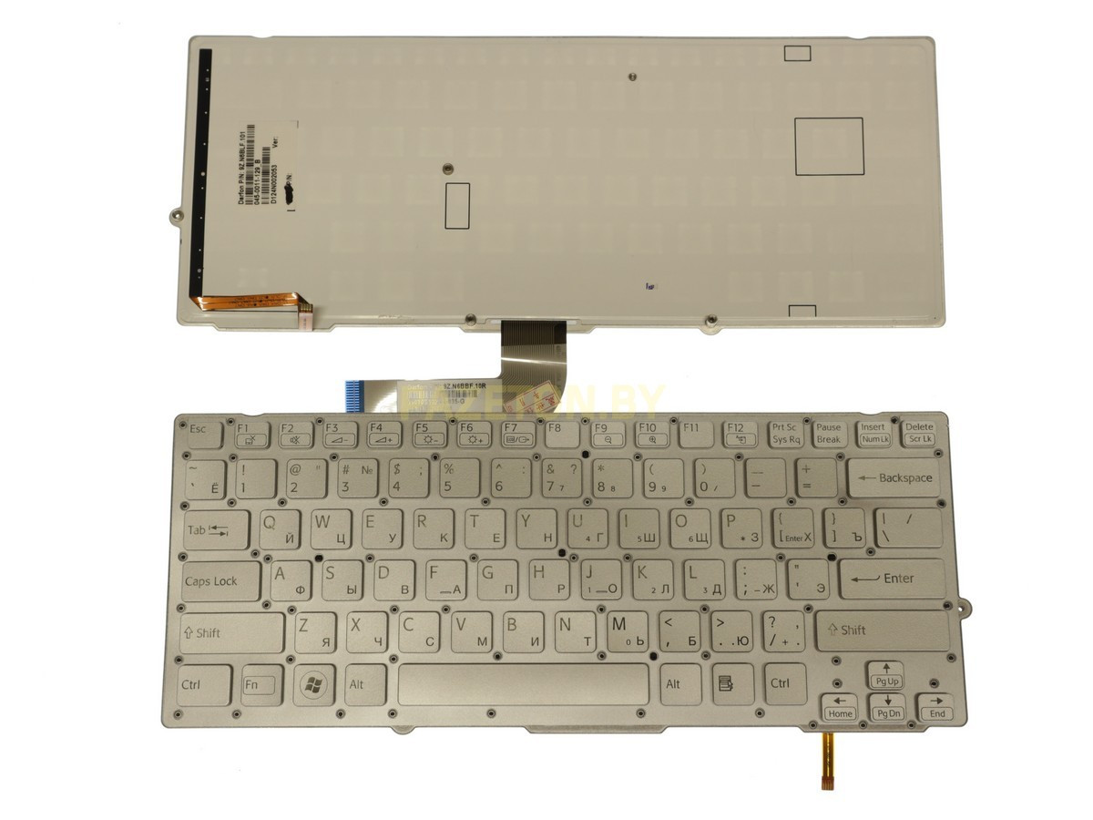 Клавиатура для ноутбука Sony Vaio SB/SD/SA серебристая с подсветкой