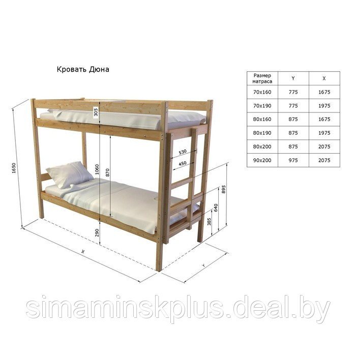 Двухъярусная кровать «Дюна», 70 × 160 см, массив сосны - фото 4 - id-p178341100