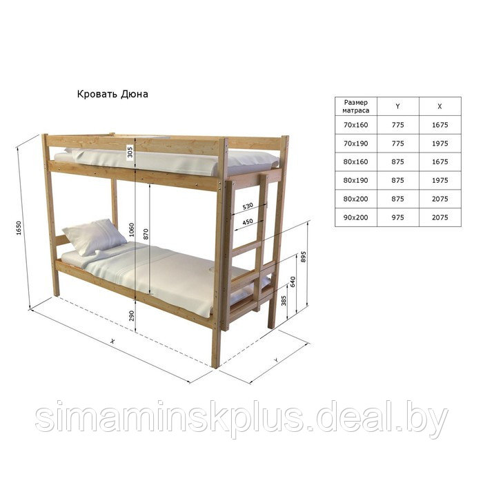 Двухъярусная кровать «Дюна», 80 × 190 см, массив сосны - фото 4 - id-p178341103