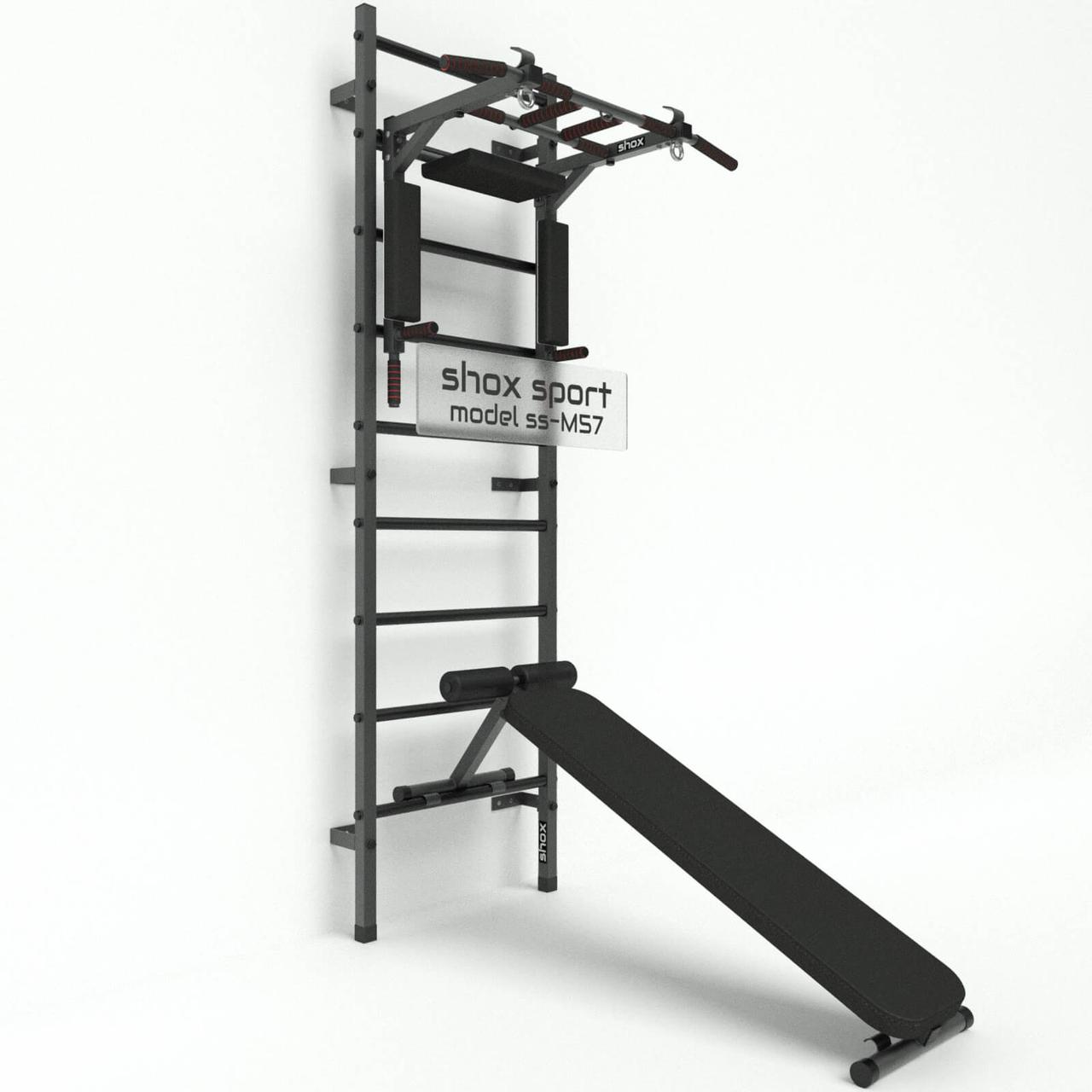 Шведская стенка металлическая с турником 3в1 и скамьей shox M57 - фото 5 - id-p178346184