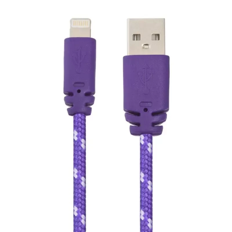 USB кабель "LP" для Apple iPhone, iPad 8-pin в оплетке (фиолетовый, коробка)