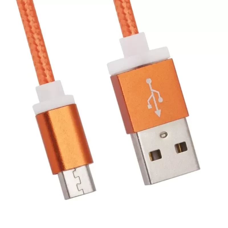 USB кабель "LP" MicroUSB оплетка и металл. разъемы в катушке 1.5 метра, оранжевый