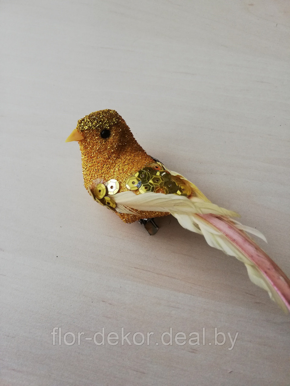 Птичка декоративная на прищепке, золото, 12 см. - фото 1 - id-p16459415