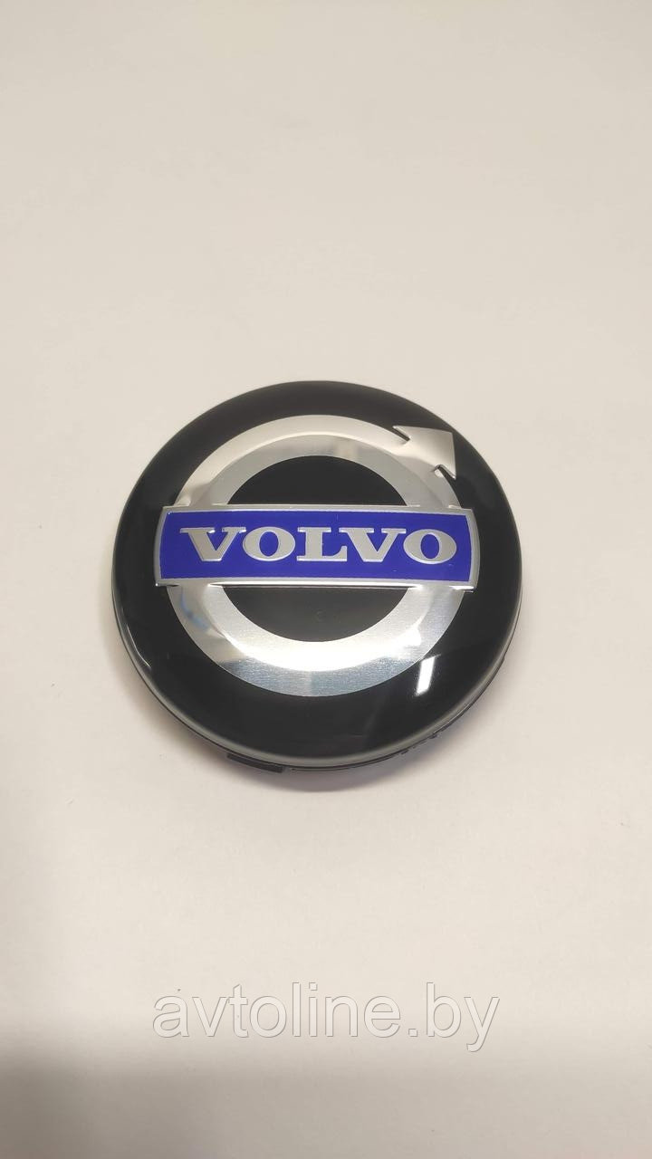 Заглушка литого диска VOLVO 60мм черная с синим (3546923) KV-004