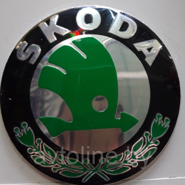 Эмблема SKODA 88мм зеленая на скотче ESH-002
