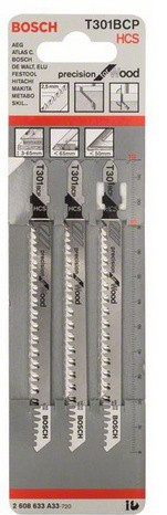 Пилка лобзиковая BOSCH ЛОБЗИКОВЫЕ ПИЛКИ T 301 BCP, HCS 3 шт.