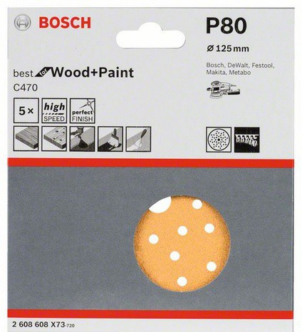 Шлифкруги 125 мм BOSCH 5 шлифлистов Best for Wood+Paint Multihole ? K80