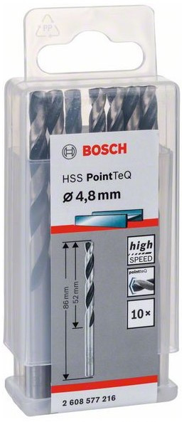 Сверло по металлу BOSCH HSS PointTeQ Сверл 4.8mm 10 шт - цена указана за штуку