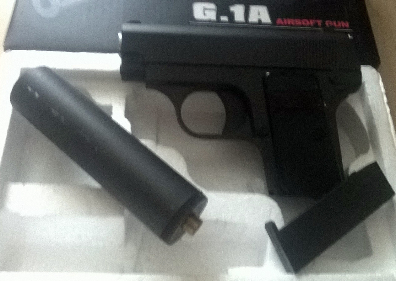 Пистолет игрушечный металлический пневматический с глушителем Airsoft Gun G.1A,Минск - фото 2 - id-p22411977