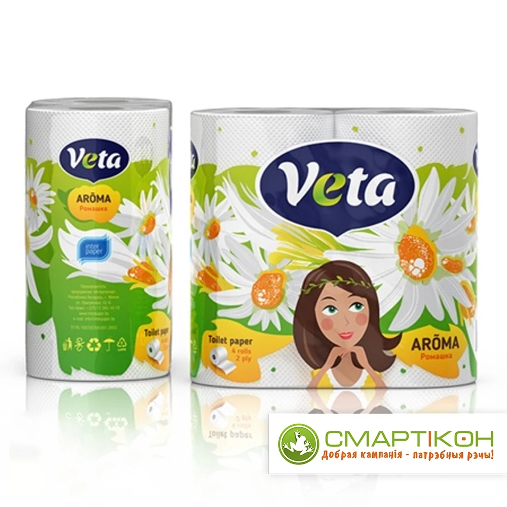 Бумага туалетная двухслойная VETA AROMA ромашка 4 рулона.