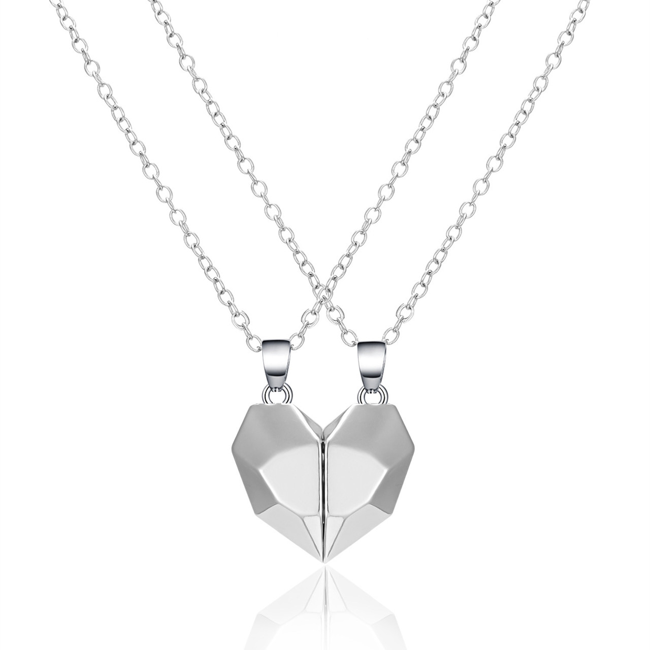 Парные кулоны "Половинки сердца" Silver с магнитами