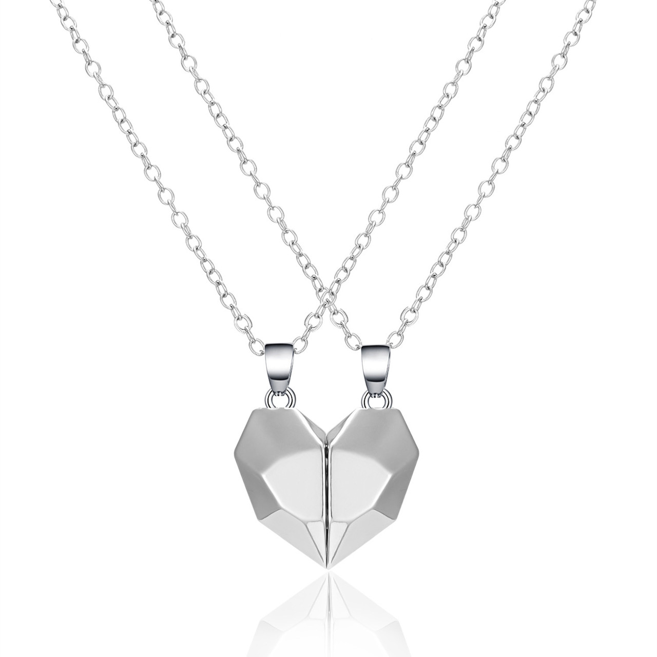 Парные кулоны "Половинки сердца" Silver с магнитами - фото 1 - id-p178489760