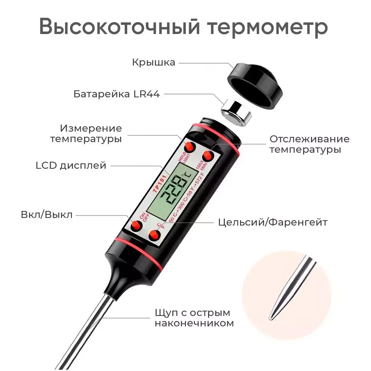Кулинарный термометр со щупом в тубусе TP101 - фото 2 - id-p178534390