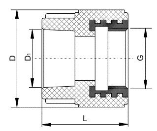 Муфта 25х1/2 комбинированная переходная внутр. резьба (серая), фото 2