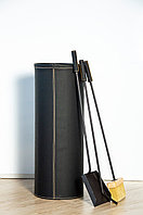 Ведро с аксессуарами для камина BERN (щётка, совок, кочерга), металлическое ведро+чехол экокожа, черный