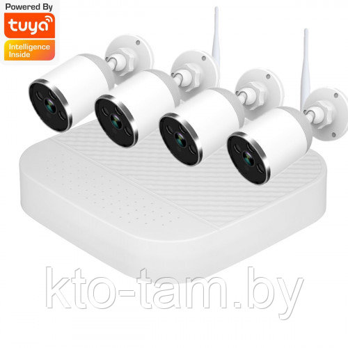 Комплект видеонаблюдения WIFI (из 4-х штук и накопитель) KS-7204-FM - уличный , 3 МП , ИК фильтр до 20 м