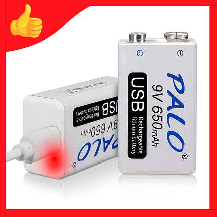 Аккумуляторная батарея Крона 9V Li-ion 650 mAh с micro USB портом Palo, фото 2