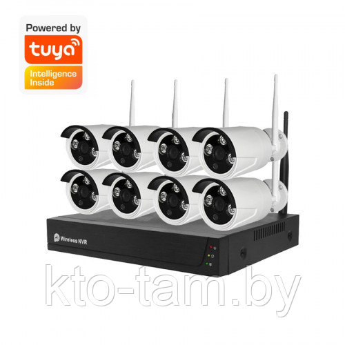 Комплект видеонаблюдения WIFI (из 8-ми штук и накопитель) KS-7208-FH -уличный , 3 МП ,ИК фильтр до 20м