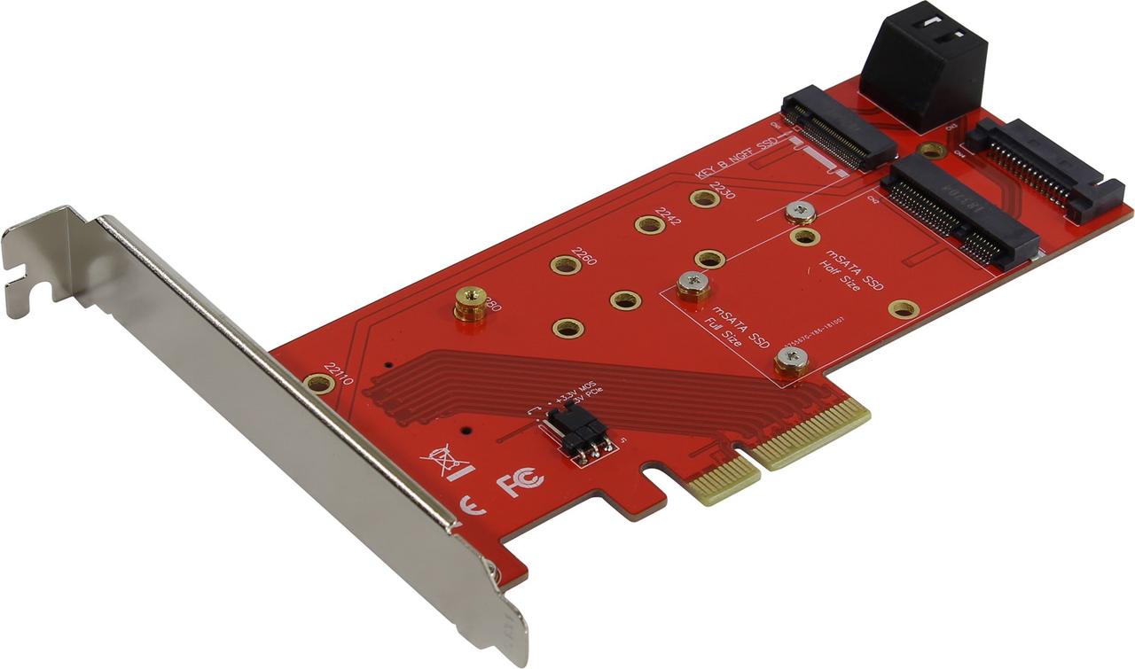 Orient C297E Адаптер M.2 M - PCI-Ex4/M.2 B+mSATA - SATA (2230/2242/2260/2280/22110)