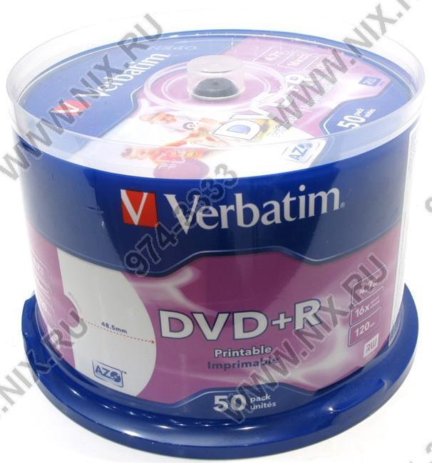 DVD+R Disc Verbatim 4.7Gb 16x уп. 50 шт на шпинделе, printable 43512/43651