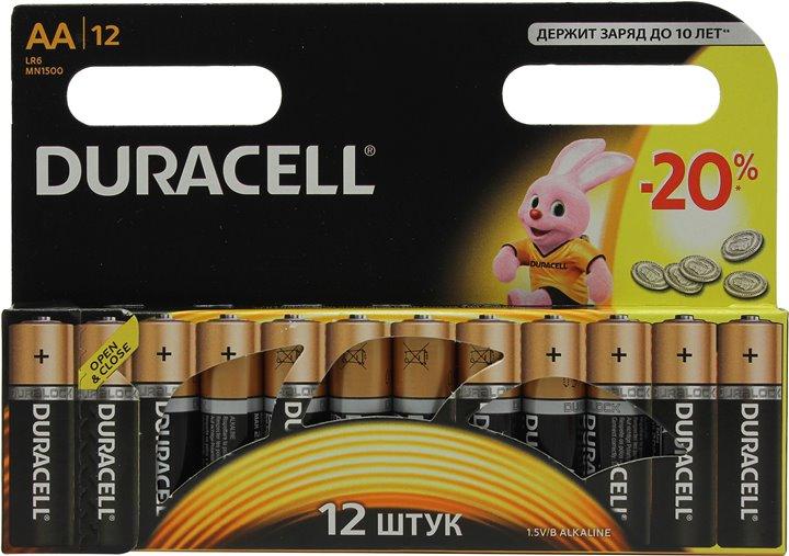 Duracell MN1500-12 (LR6) Size AA, 1.5V,щелочной (alkaline) уп. 12 шт