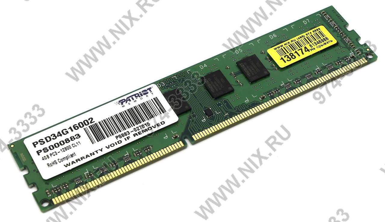 Patriot PSD34G160081 DDR3 DIMM 4Gb PC3-12800 CL11
