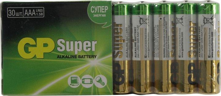 GP Super 24A-2CRVS30 (LR03) Size AAA, 1.5V, щелочной (alkaline) уп. 30 шт