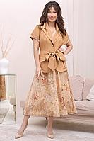 Женский осенний шифоновый бежевый нарядный комплект с платьем Мода Юрс 2742 бежевый 48р.